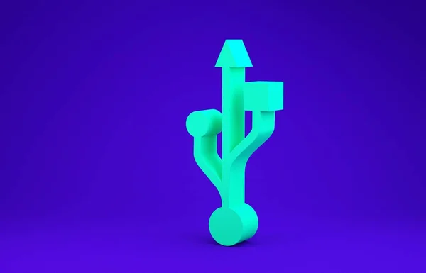 Icono de símbolo USB verde aislado sobre fondo azul. Concepto minimalista. 3D ilustración 3D render —  Fotos de Stock