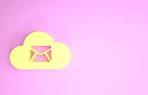 Gul Cloud e-postserver ikon isolerad på rosa bakgrund. Molnserver värd för e-post. Meddelandetjänst online. Brevlådeskylt. Minimalistiskt koncept. 3D-illustration 3D-återgivning — Stockfoto