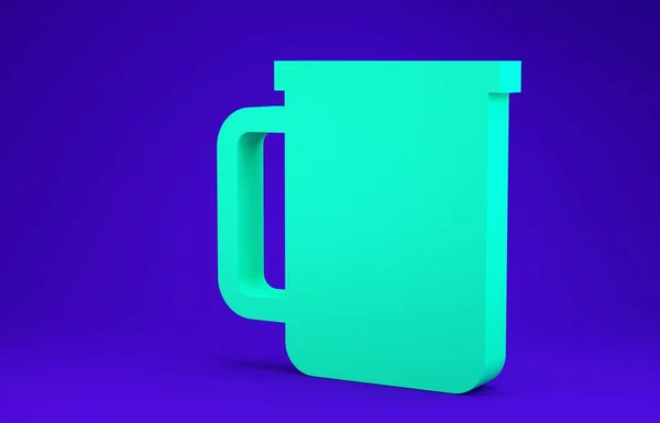 Xícara de café verde ícone plano isolado no fundo azul. Uma chávena. Café quente. Conceito de minimalismo. 3D ilustração 3D render — Fotografia de Stock