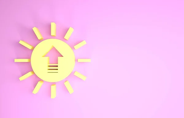 Ícone do pôr-do-sol amarelo isolado no fundo rosa. Conceito de minimalismo. 3D ilustração 3D render — Fotografia de Stock