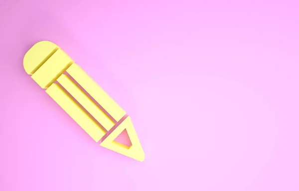 Ikona žluté tužky izolovaná na růžovém pozadí. Značka vzdělání. Kreslicí a vzdělávací nástroje. Symbol školního úřadu. Minimalismus. 3D ilustrace 3D vykreslení — Stock fotografie