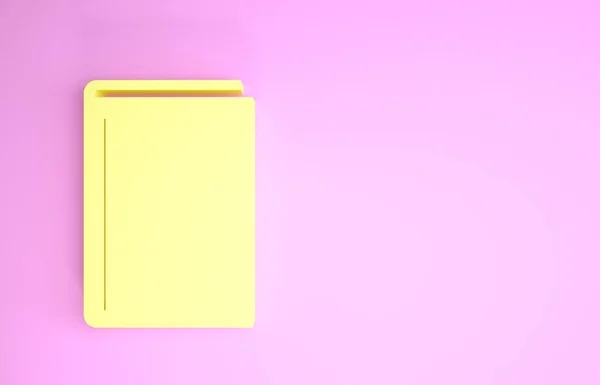 Ícone do livro amarelo isolado no fundo rosa. Conceito de minimalismo. 3D ilustração 3D render — Fotografia de Stock