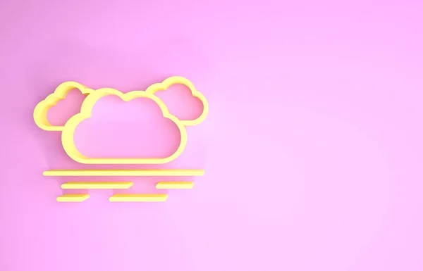 Ikona żółtej chmury odizolowana na różowym tle. Koncepcja minimalizmu. Ilustracja 3d — Zdjęcie stockowe