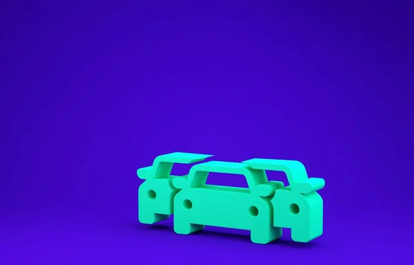 Icono de Green Cars aislado sobre fondo azul. Concepto minimalista. 3D ilustración 3D render — Foto de Stock