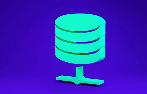 Grön server, data, Web Hosting ikon isolerad på blå bakgrund. Minimalistiskt koncept. 3D-återgivning för 3D — Stockfoto