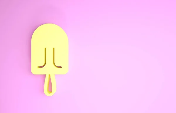 Icono de helado amarillo aislado sobre fondo rosa. Dulce símbolo. Concepto minimalista. 3D ilustración 3D render —  Fotos de Stock