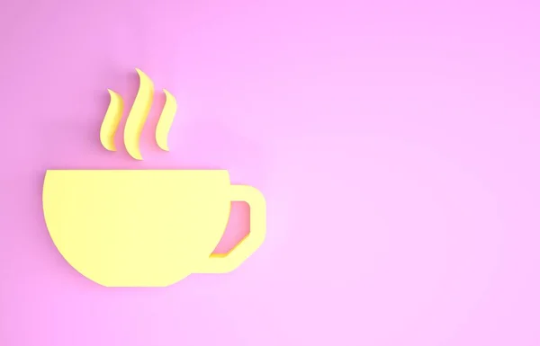 Icono plano taza de café amarillo aislado sobre fondo rosa. Taza de té. Café caliente. Concepto minimalista. 3D ilustración 3D render — Foto de Stock