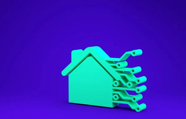 Icono de casa inteligente verde aislado sobre fondo azul. Control remoto. Concepto minimalista. 3D ilustración 3D render — Foto de Stock