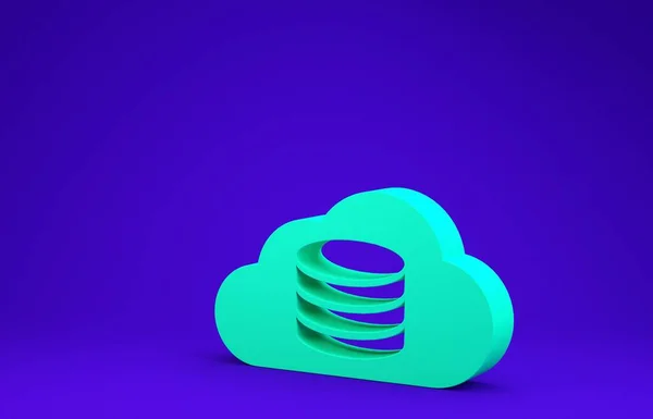 Green Cloud database icon isolated on blue background. Cloud computing concept. Digital service or app with data transferring. Minimalism concept. 3d illustration 3D render — ストック写真