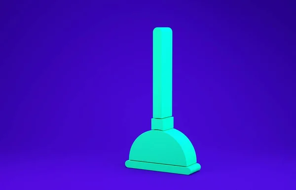 Émbolo de goma verde con mango de madera para la limpieza de tuberías icono aislado sobre fondo azul. Desatascador de inodoro. Concepto minimalista. 3D ilustración 3D render — Foto de Stock