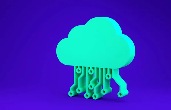 Green Internet of things icon isolated on blue background. Cloud computing design concept. Digital network connection. Minimalism concept. 3d illustration 3D render