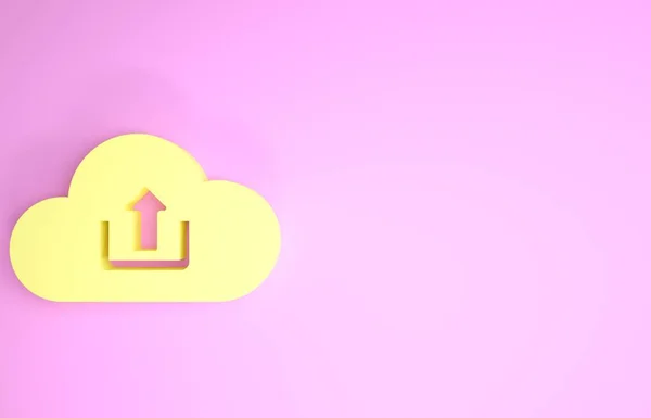 Gelbe Wolke Upload-Symbol isoliert auf rosa Hintergrund. Minimalismus-Konzept. 3D Illustration 3D Renderer — Stockfoto