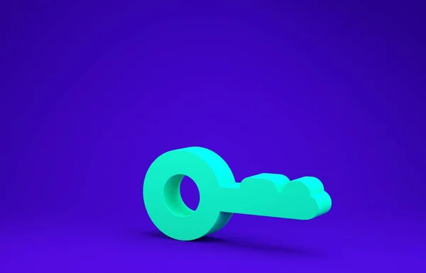Зелений ключ ізольований на синьому фоні. Концепція мінімалізму. 3D-рендеринг — стокове фото
