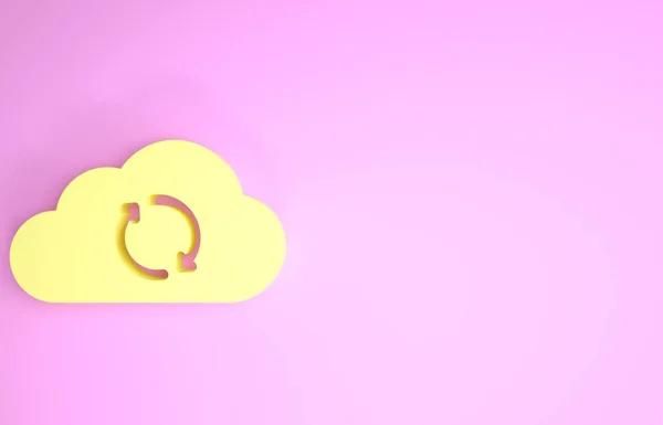 Gelbe Wolke synchronisieren aktualisieren Symbol isoliert auf rosa Hintergrund. Wolke und Pfeile. Minimalismus-Konzept. 3D Illustration 3D Renderer — Stockfoto