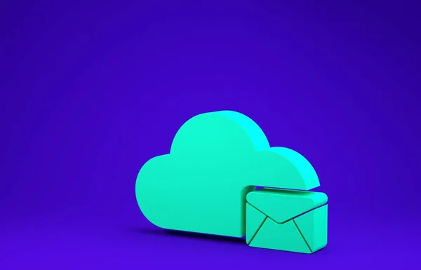 Green Cloud e-postserver ikon isolerad på blå bakgrund. Molnserver värd för e-post. Meddelandetjänst online. Brevlådeskylt. Minimalistiskt koncept. 3D-illustration 3D-återgivning — Stockfoto