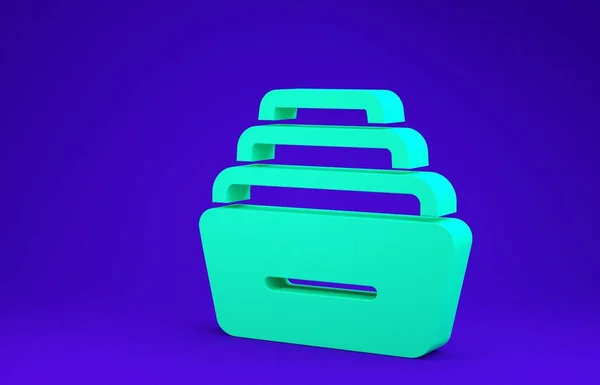 Cajón verde con icono de documentos aislado sobre fondo azul. Cajón de papeles de archivo. Cajón del archivador. Muebles. Concepto minimalista. 3D ilustración 3D render — Foto de Stock