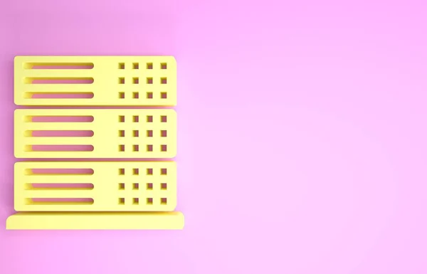 Servidor Amarillo, Datos, Web Hosting icono aislado sobre fondo rosa. Concepto minimalista. 3D ilustración 3D render —  Fotos de Stock