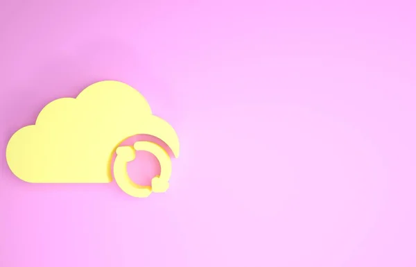 Yellow Cloud sincronizza l'icona di aggiornamento isolata su sfondo rosa. Nuvola e frecce. Concetto minimalista. Illustrazione 3d rendering 3D — Foto Stock