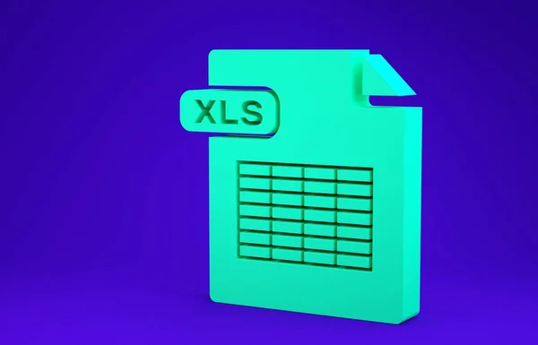 Documento de arquivo XLS verde. Baixe o ícone do botão xls isolado no fundo azul. Símbolo de arquivo Excel. Conceito de minimalismo. 3D ilustração 3D render — Fotografia de Stock