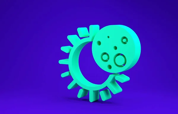 Grüne Finsternis des Sonnensymbols isoliert auf blauem Hintergrund. Totale Sonarfinsternis. Minimalismus-Konzept. 3D Illustration 3D Renderer — Stockfoto