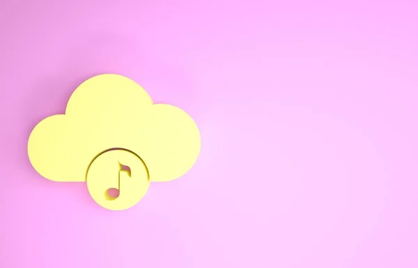Icono de servicio de streaming de música amarilla aislado sobre fondo rosa. Computación en la nube de sonido, transmisión de medios en línea, canción en línea, onda de audio. Concepto minimalista. 3D ilustración 3D render —  Fotos de Stock