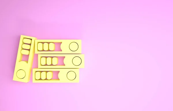 Gelbe Büroordner mit Papieren und Dokumenten auf rosa Hintergrund. Büroordner. Archivordner-Zeichen. Minimalismus-Konzept. 3D Illustration 3D Renderer — Stockfoto