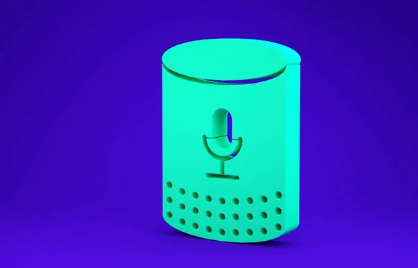 Green Voice assistent pictogram geïsoleerd op blauwe achtergrond. Spraakbediening gebruikersinterface slimme luidspreker. Minimalisme concept. 3d illustratie 3D renderen — Stockfoto