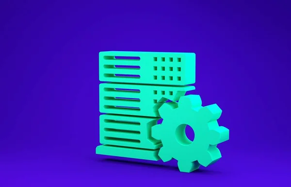 Icono de configuración del servidor verde aislado sobre fondo azul. Concepto minimalista. 3D ilustración 3D render — Foto de Stock