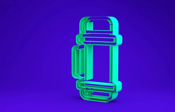 Zelená termoska kontejner ikona izolované na modrém pozadí. Ikona termo baňky. Táborové a turistické vybavení. Minimalismus. 3D ilustrace 3D vykreslení — Stock fotografie