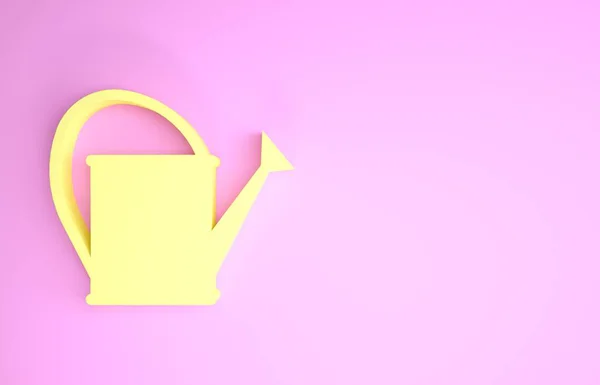 Icono de la lata de riego amarillo aislado sobre fondo rosa. Símbolo de riego. Concepto minimalista. 3D ilustración 3D render —  Fotos de Stock