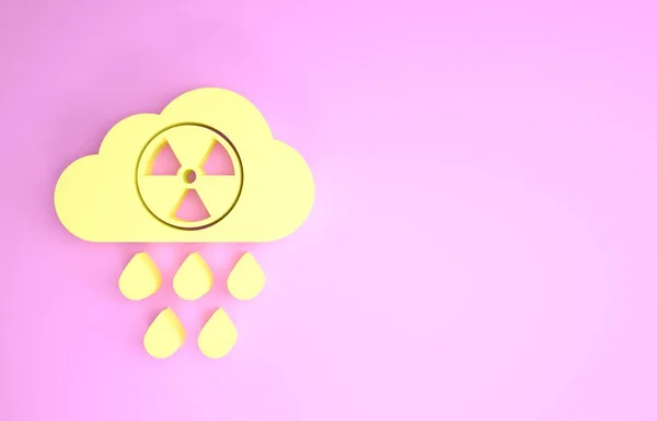 ピンクの背景に分離された黄色の酸性雨と放射性雲のアイコン。有毒大気汚染の環境への影響。最小限の概念。3Dイラスト3Dレンダリング — ストック写真