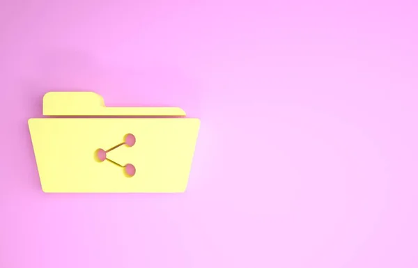 Yellow Share εικονίδιο φακέλου απομονώνονται σε ροζ φόντο. Κοινή χρήση φακέλων. Πινακίδα μεταφοράς φακέλου. Μινιμαλιστική έννοια. 3D απεικόνιση 3d καθιστούν — Φωτογραφία Αρχείου