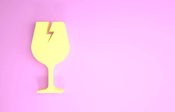 Gul skört brutet glas symbol för leverans lådor ikon isolerad på rosa bakgrund. Minimalistiskt koncept. 3D-illustration 3D-återgivning — Stockfoto