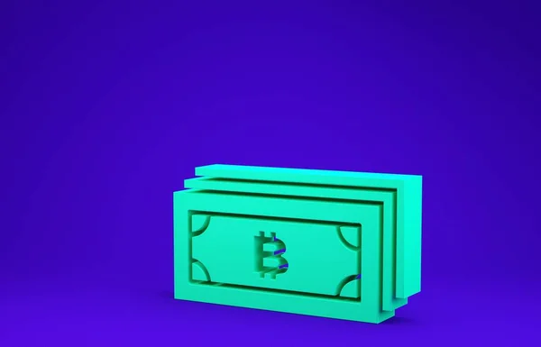 Zielony kryptowaluta bitcoin w okręgu z ikoną mikroprocesorowego obwodu izolowane na niebieskim tle. Technologia blockchain, rynek cyfrowy. Koncepcja minimalizmu. Ilustracja 3d — Zdjęcie stockowe