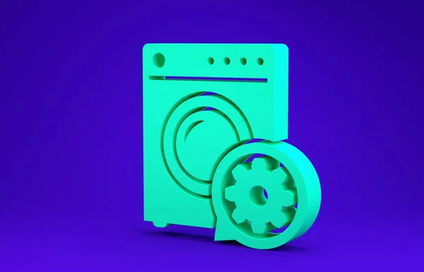 Green Washer and gear icon isolated on blue background. Adjusting app, service concept, setting options, maintenance, repair, fixing. Minimalism concept. 3d illustration 3D render — Stock Photo, Image