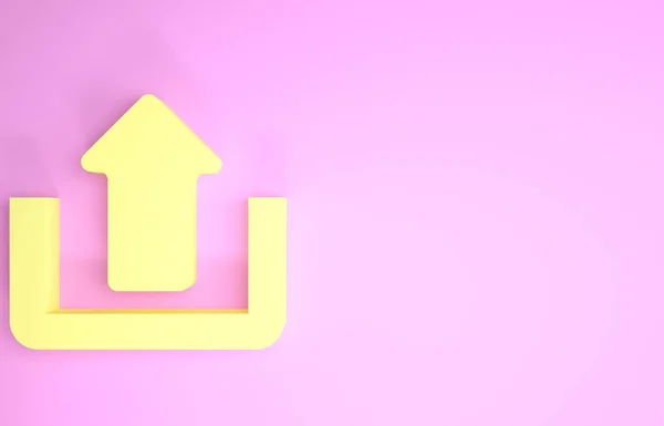 黄色ピンクの背景に隔離されたアップロードアイコン。矢を立て最小限の概念。3Dイラスト3Dレンダリング — ストック写真