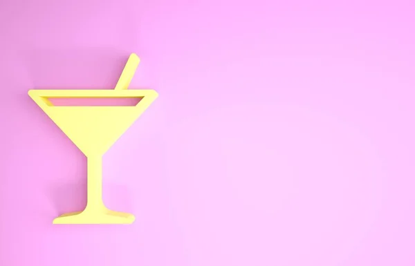 Żółta szklana ikona Martini odizolowana na różowym tle. Ikona koktajlu. Ikona kieliszka wina. Koncepcja minimalizmu. Ilustracja 3d — Zdjęcie stockowe