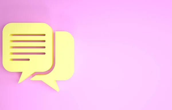 Icono de Chat Amarillo aislado sobre fondo rosa. Símbolo de burbujas de habla. Concepto minimalista. 3D ilustración 3D render —  Fotos de Stock