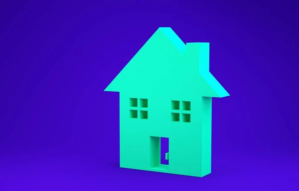 Icono de la Casa Verde aislado sobre fondo azul. Símbolo casero. Concepto minimalista. 3D ilustración 3D render — Foto de Stock