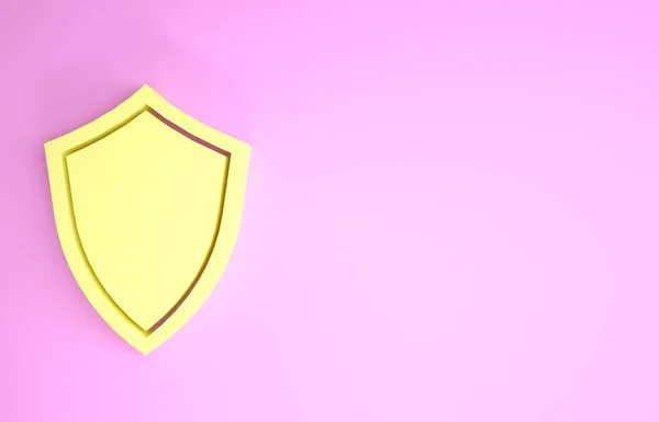 Yellow Shield icon isolated on pink background. Guard sign. Minimalism concept. 3d illustration 3D render — Stock Photo, Image