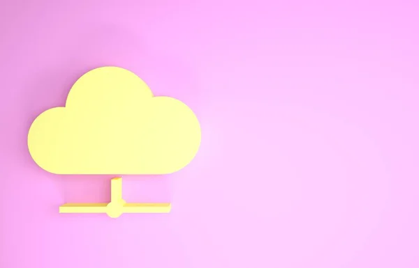 Yellow Network σύννεφο σύνδεσης εικονίδιο απομονώνονται σε ροζ φόντο. Κοινωνική τεχνολογία. Έννοια υπολογιστικού νέφους. Μινιμαλιστική έννοια. 3d απεικόνιση 3D καθιστούν — Φωτογραφία Αρχείου