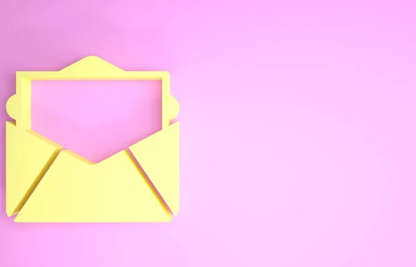 Žlutá Mail a e-mailová ikona izolované na růžovém pozadí. E-mail - symbol obálky. Podpis e-mailové zprávy. Minimalismus. 3D ilustrace 3D vykreslení — Stock fotografie