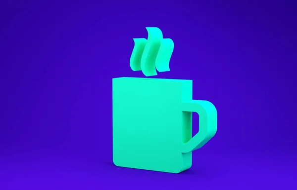 Зелена чашка кави плоский значок ізольований на синьому фоні. Чайна чашка. Гарячий напій кава. Концепція мінімалізму. 3D ілюстрація 3D рендеринга — стокове фото