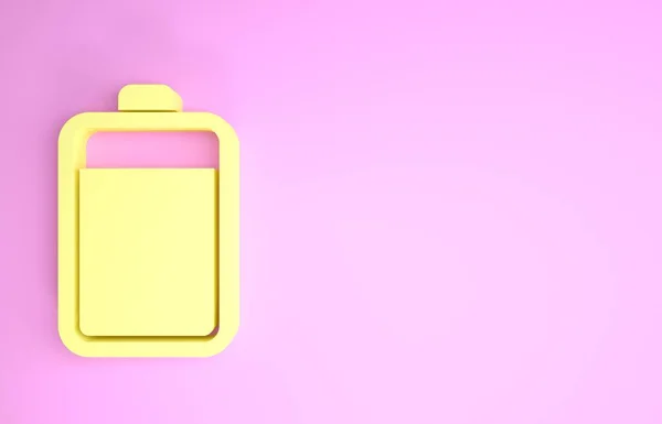 Sárga Akkumulátor ikon elszigetelt rózsaszín háttérrel. Minimalizmus koncepció. 3d illusztráció 3d render — Stock Fotó