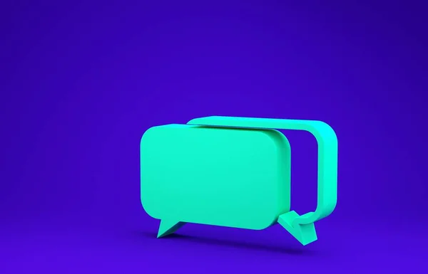 Ícone de bate-papo verde isolado no fundo azul. Símbolo de bolhas de fala. Conceito de minimalismo. 3D ilustração 3D render — Fotografia de Stock
