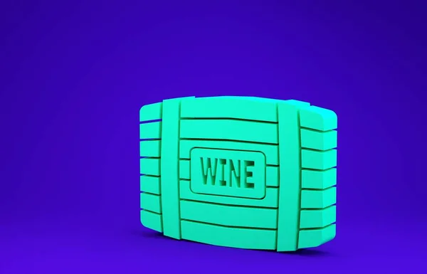 Barril de madeira verde para ícone de vinho isolado no fundo azul. Conceito de minimalismo. 3D ilustração 3D render — Fotografia de Stock