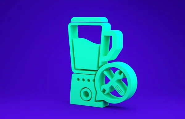 Grüner Mixer mit Schraubenzieher und Schlüsselsymbol isoliert auf blauem Hintergrund. Anpassung, Service, Einstellung, Wartung, Reparatur, Reparatur. Minimalismus-Konzept. 3D Illustration 3D Renderer — Stockfoto