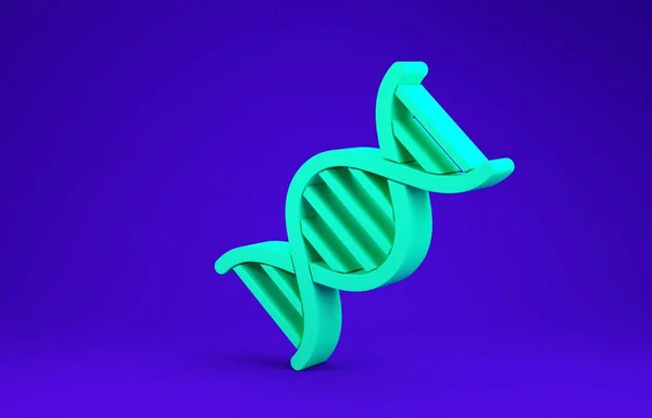 Ícone de símbolo de DNA verde isolado no fundo azul. Conceito de minimalismo. 3D ilustração 3D render — Fotografia de Stock