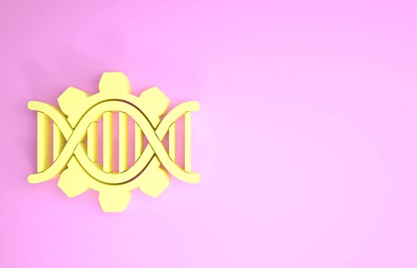 Ícone de engenharia genética amarelo isolado em fundo rosa. Análise de ADN, testes genéticos, clonagem, testes de paternidade. Conceito de minimalismo. 3D ilustração 3D render — Fotografia de Stock