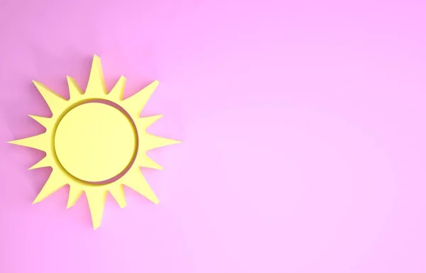 Ícone amarelo do sol isolado no fundo rosa. Conceito de minimalismo. 3D ilustração 3D render — Fotografia de Stock